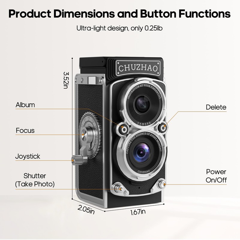 CHUZHAO Mini Retro Digital Camera - Vintage TLR Style Point