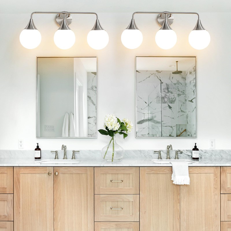 HAHZT Bathroom Vanity Light Fixtures: Brushed Nickel 3-Light Mid Century