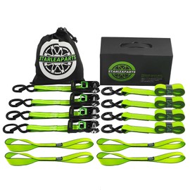Motorcycle Tie Down Strap (4PK) - 2,100lb Break Strength Premium 15ft Ratchet Tie Down Straps Set, Soft Loop Ratchet Straps for Moving Appliances, Lawn Equipment, Cargo Straps for Trucks
