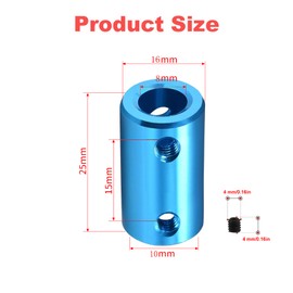 Shaft Coupler Connector L25 x D16 8mm to 10mm Bore Rigid Coupling Motor Shaft Joint Connector with Screw for 3D Printers 4PCS