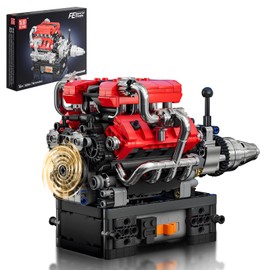 Mould King 10204 Technik V8 Engine Building Blocks Clamping Blocks Motor FE Sports Car Engine Kit Petrol Engine Model for Car Fans (750 Pieces)