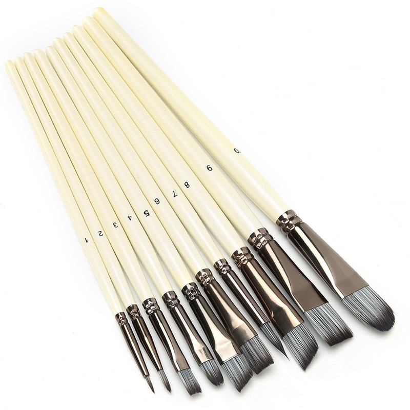 10pcs Nylon Hair Gouache Artist Paint Brush Portable Oil Painting