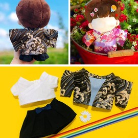 YUYAKESHI Doll Cotton Doll Clothes Change of Clothes Kimono 7.9 inches (20 cm) for Stuffed Animals, Cute Shirt Accessories, Outerwear, Stuffed Animal Apparel Parts (Black, Men's 7.9 inches (20 cm)
