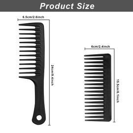 2PCs Wide Tooth Hair Detangling Comb - Large, Wet/Dry, Women/Men, Shampoo Comb (Black)