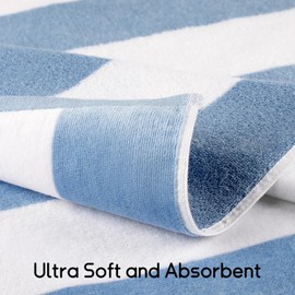 cabanana Large Oversized Beach Towel - 35 x 70 Inch Cotton Pool Towel, Blue Striped Soft Cabana Swim Towel