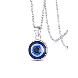 Supcare Dainty Evil Eyes Necklaces for Women, Sterling Silver Blue Eye Protective Pendant Strong Link Chain 16"+2" Inch, Lucky Gifts for Birthday Christmas