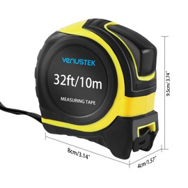 VENUSTEK Tape Measure 10M 32 ft Retractable Measuring Tape Professional Measuring Tape with Metal Belt Clip & Wide Blade,Metric & Imperial Measurement for Home Users,renovations,Construction.