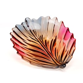 MAGCOLOR Creative Colorful Hand painted Crystal Glass Leaf-shaped Decorative Bowl -12.2 inch Diameter Fruit Display & Kitchen Table Centerpiece.