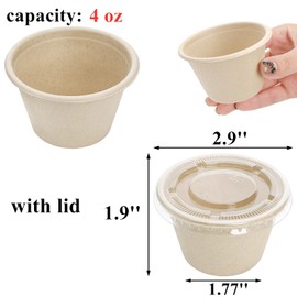 Tebery 200 Pack 4 Oz Disposable Condiment Portion Cups, Small Sauce Dipping Container with Clear Lid, Leak Proof Souffle Ramekin Bowl, Sample Serving Cup for Snack Tasting, Charcuterie, Natural Color