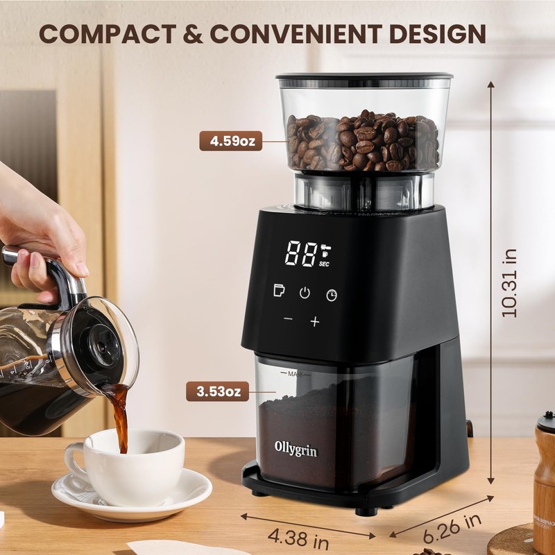 Conical Burr Coffee Grinder with Touch Panel, Adjustable Coffee Bean