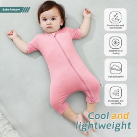 MICHLEY Babycostume Bamboo Short Sleeve Summer Clothes 2 Pack, Unisex Newborn (Pink/Green, 0-3 Months)