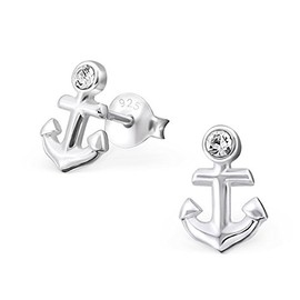 Crystal Anchor Stud Earrings 925 Real Silver Earrings, Cubic Zirconia Sterling Silver, Cubic Zirconia