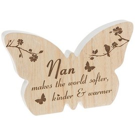 Nan Makes the world softer kinder and warmer Wooden Butterfly Message Table Block