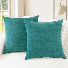 CaliTime Pack of 2 Cozy Throw Pillow Covers Cases for Couch Sofa Home Decoration Solid Dyed Soft Chenille 55cm X 55cm Teal