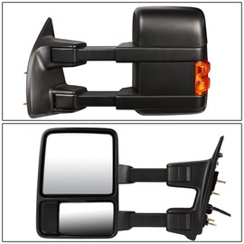 Compatible with Super Duty Black Textured Telescoping Manual Extendable Amber Signal Towing+Circle Blind Spot Mirror