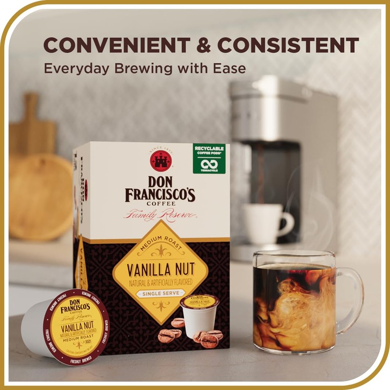 Don Francisco's Vanilla Nut Flavored Coffee Pods, 12 Count, Medium
