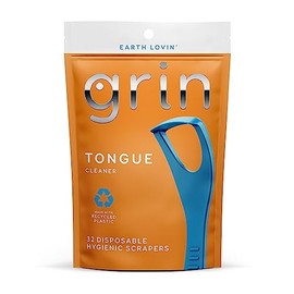 GRIN Limpiador de lengua, 32 unidades, limpiador de lengua desechable, raspador higiénico, plástico reciclado, lengua limpia, promueve aliento fresco,