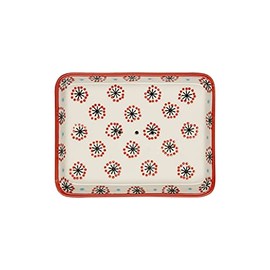 Tranquillo Square Soap Dish Retro Stoneware Hand Printed Rounded Corners with Holes for Water Drainage 13.5 x 10.5 x 1.5 cm