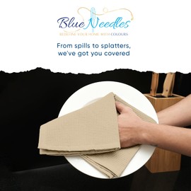 Blue Needles Waffle Weave Kitchen Dish Towels, Set of 6 (15x25 Inches) — 100% Cotton, Ultra Soft & Super Absorbent Hand Towels, Dish Cloth for Quick Drying Cleaning Towel, Dish Rags - Beige