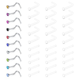 incaton Clear Nose Studs Hide Piercing for School Work,20g Bioflex Nose Piercings Set Clear Transparent Nose Rings Retainer Jewelry
