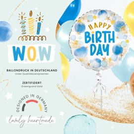 balloa Folienballon Happy Birthday Junge, Helium Ballon zum Geburtstag, Geburtstagsdeko für Kinder, runder Luftballon als Deko oder Geschenk zum Kindergeburtstag, Jungenballon, 33cm
