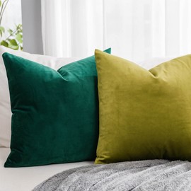 QUAFOO Olive Couch Velvet Throw Pillow Covers 20x20 inch Set of 2 with Zipper Decorative Luxury Soft Solid Square Cushion Covers Case for Sofa Bed Living Room Car