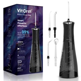 Vitoral Professional Cordless Water Flosser for Teeth & Gum Health | Premium IPX7 Waterproof Oral Irrigator & Plaque Remover | Deep-Clean Dental Jet with 4 Smart Modes, 350ml Home & Travel (Black)