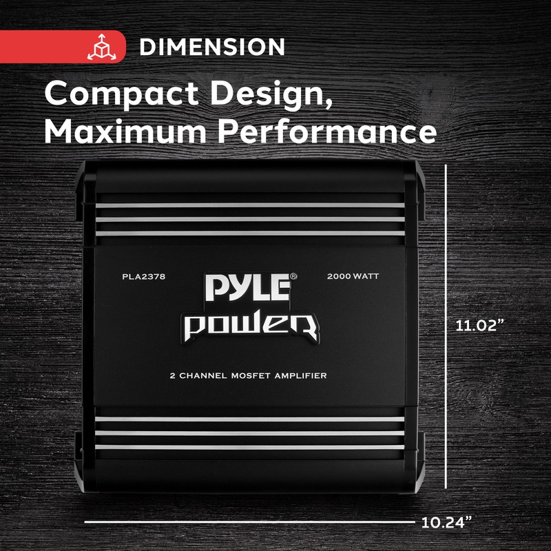 Pyle 2 Channel Car Stereo Amplifier - 2000W High Power