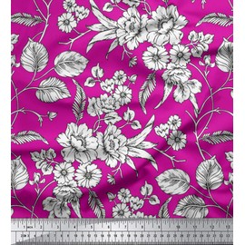 Soimoi Indian Cotton Poplin Fabric Floral Printed Sewing Material By The Yard 58 Inches Wide-Magenta