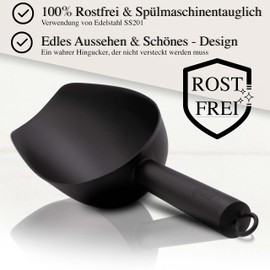 ERMENT - High-quality stainless steel shovel (100% rustproof and stable) flour scoop, ice scoop, coffee shovel in black (M)