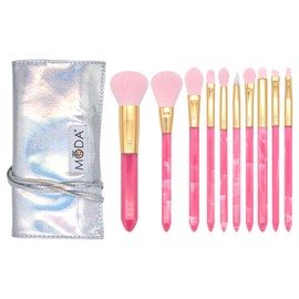 MODA Precious Pink Gift Kit – 10pc Vegan Makeup Brush Set with Soft Filaments & Stylish Marbled Handles