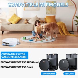 EOVWAEO 25 Pack Accessories for ECOVACS DEEBOT T50 PRO Omni / T50 Omni Robot Vacuum, Replacement 2 Anti Tangle Main Brush 6 Mop Pads 6 Dust Bag 6 Sidebrush 4 Filter 1 Cleaning Brush