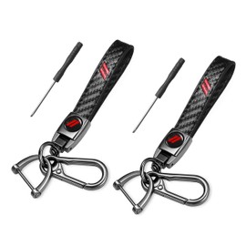 YOSRTER - Llavero de piel para Dodge Challenger Charger Durango Journey, llavero para accesorios Dodge, Borde rojo de fibra de carbono, Unisexo