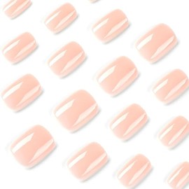 24 Piezas de Uñas Postizas a Presión, Uñas Falsas Cuadradas Cortas Francesa | Tips de Uñas de Pegamento de Cobertura Acrílico Natural Cubierta Complet