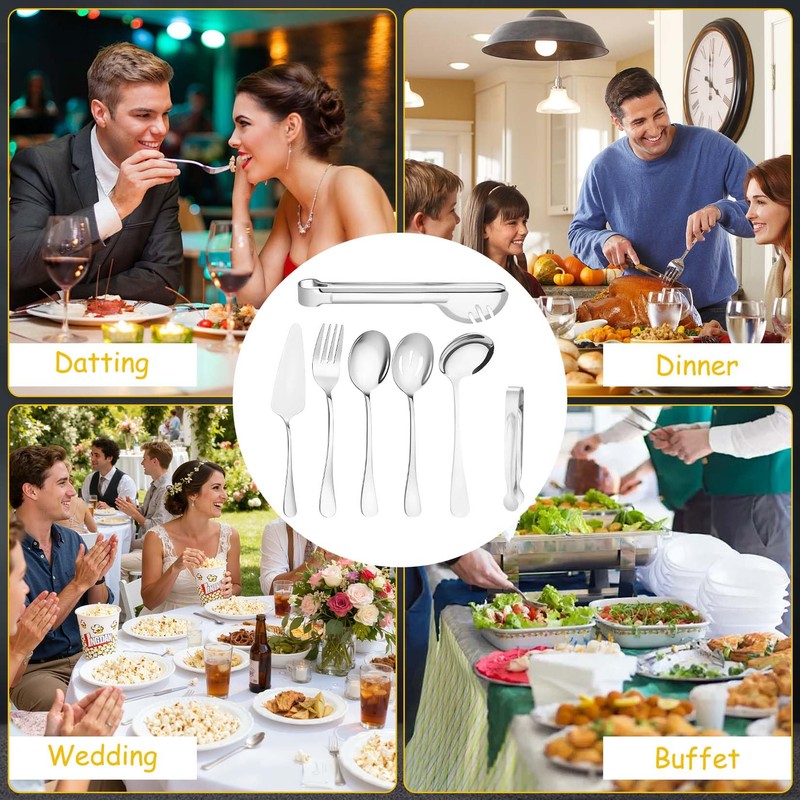 12 Pcs Silver Serving Utensils Set - Stainless Steel Large