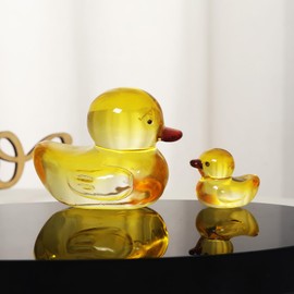 LONGWIN Handmade Art Glass Little Yellow Duck Figurines 2 Pcs Hand Blown Glass Duck Animal Sculpture Collectible Figurines Home and Wedding Decor