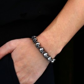 TAMAWire Heavy-Duty Metal Skull Bead Linked Strand Bracelet, Viking Styles Skull Goth Gothic Punk Rock Hiphop Biker Jewelry for Men and Women (Skulls)