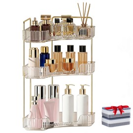 Organizador de Tocador de 3 Niveles  2 Esponjas de Limpieza - Organizador Esquinero de Mostrador de Baño, Gran Capacidad para Cosméticos y Cuidado de 