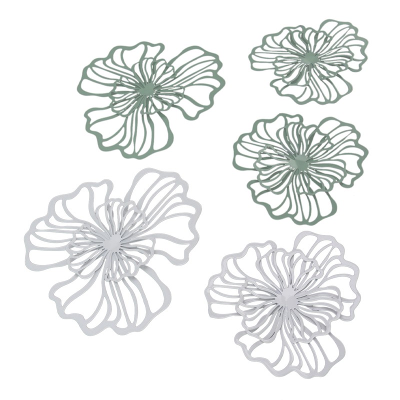 5PCS Metal Flower Wall Decor Iron Wall Art White Green