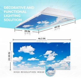 OCTO LIGHTS Fluorescent Light Covers Cloud Sky Panel for Ceiling Lights, Light Covers for Ceiling Lights Classroom 2x4 (22.38"x46.5") Backlit Film Insert for Fluorescent Light Fixtures (Pack of 1)