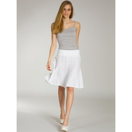 Caspar RO014 Women's Midi Summer Linen Skirt Knee-Length Summer Skirt with Stretch Waistband, White