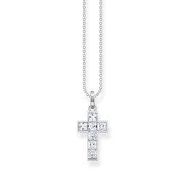 Thomas Sabo KE2166-051-14-L45V Women's Necklace Cross with White Stones 925 Sterling Silver with White Zirconia Stones Length 45 cm, Sterling Silver, Cubic Zirconia