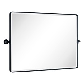 TEHOME 40x30'' Pivot Bathroom Vanity Mirror Large Matt Black Metal Framed Rectangle Tilting Beveled Vanity Mirrors for Wall, Horizontal Hanging