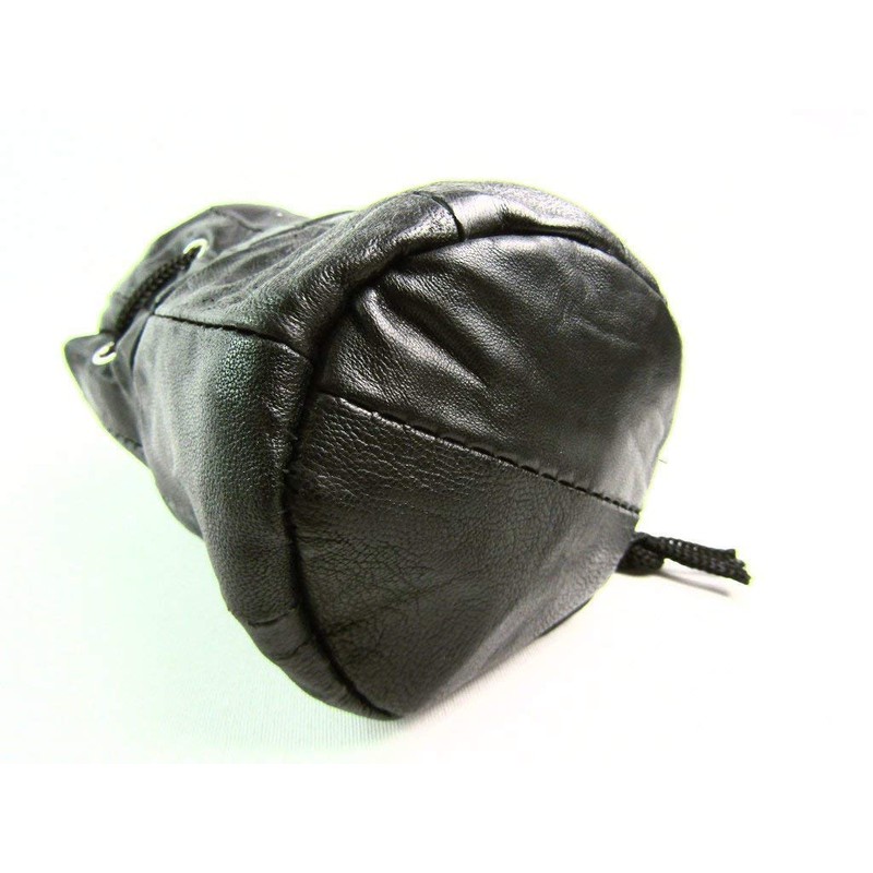Unisex Drawstring Black Leather Pouch