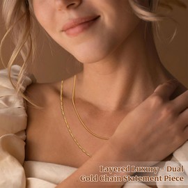 Lyvixora Layered Necklaces for Women - 18k Gold Plated Thin Chain Necklace Set, Dainty & Elegant, Non Tarnish Waterproof Stainless Steel Jewelry for Birthday, Anniversary​ or Festival