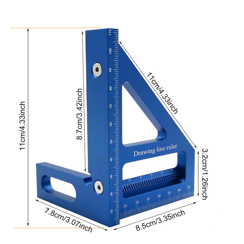 3D Multi-Angle Measuring Ruler,45/90 Degree Aluminum Alloy Woodworking Square Protractor,Ideal