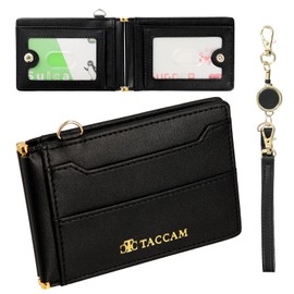 TACCAM Pass Case, Commuter Pass Case, Reel Included, Design and Functionality, Card Case, Card Holder, Men's, Women's, Bifold Butterfly, black and gold