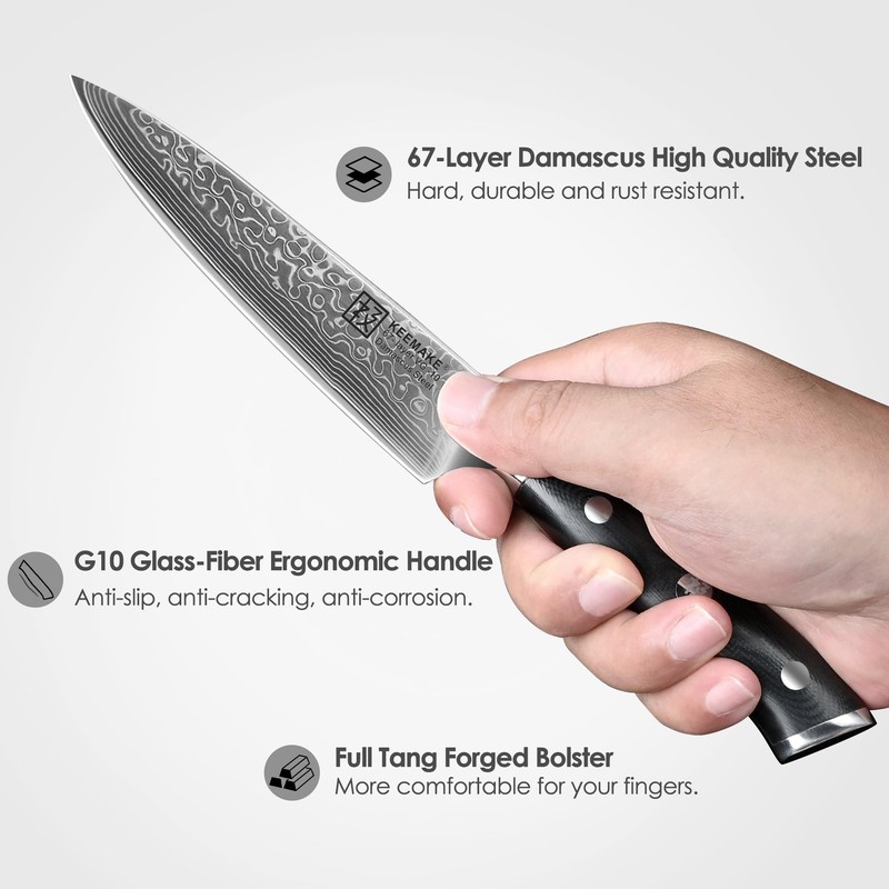 KEEMAKE Kitchen Utility Knife, 5 Inch Chef Knife, 67-Layer Damascus