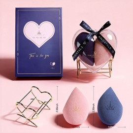 Heart Makeup Sponge Set - 2 Pcs Soft Beauty Sponges with Heart-Shaped Holder for Liquid Foundation, Cream, and Powder - Latex-Free Blending Sponge Kit for Valentine's Day Gifts for Women