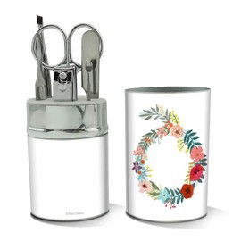 Letter Q Floral Monogram Initial Stainless Steel Manicure Pedicure Grooming Beauty Care Travel Kit